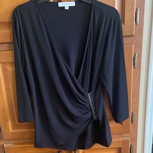 Ellen Tracy Black Draped Blouse.